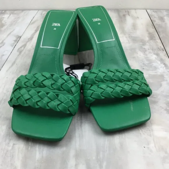 New Zara Kelly Green Woven Sandals 38 - Picture 4 of 10